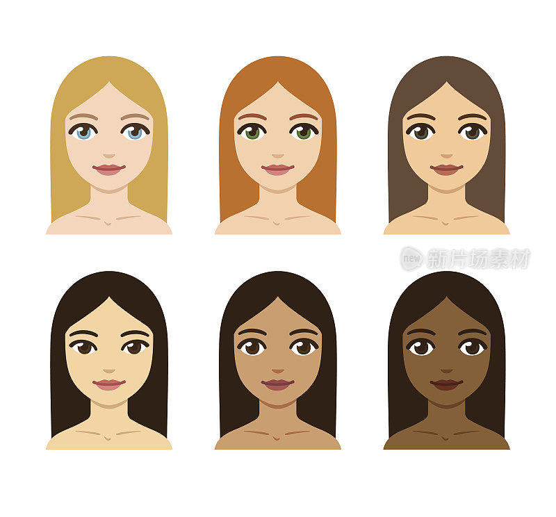 女性皮肤和发色多种多样