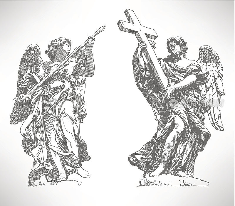 数字绘制大理石雕像的两个天使