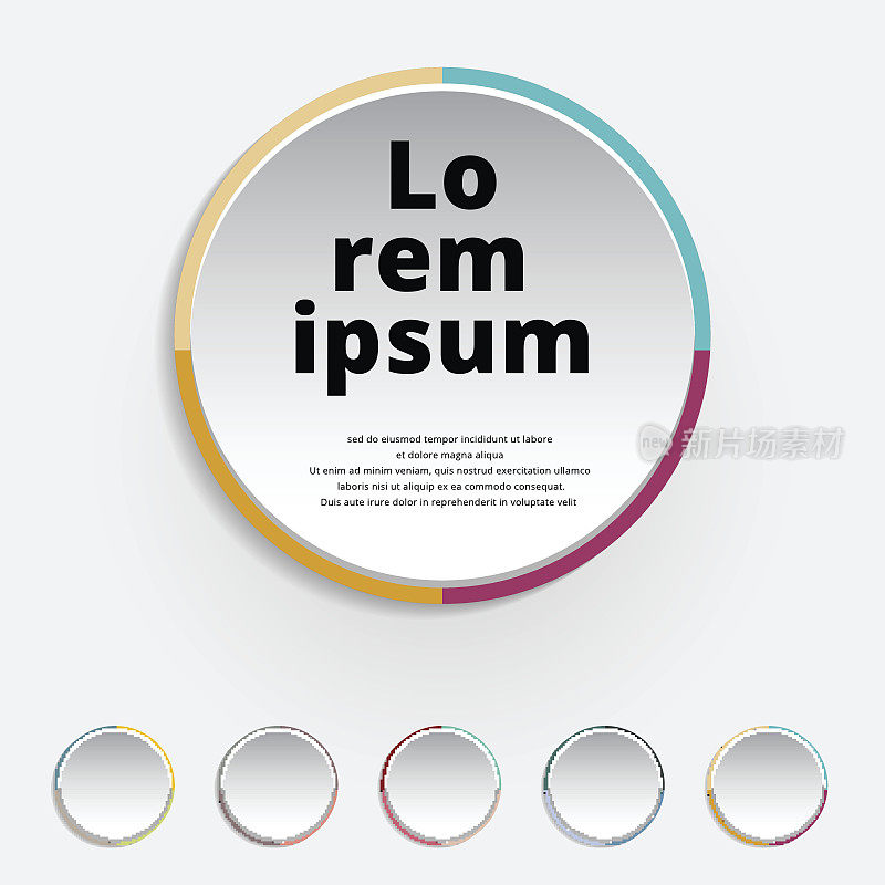 抽象三维圆形标签彩色边框与五套设计。商业圈的选择手册，图表，工作流程，时间线，网页设计，美术作品。向量