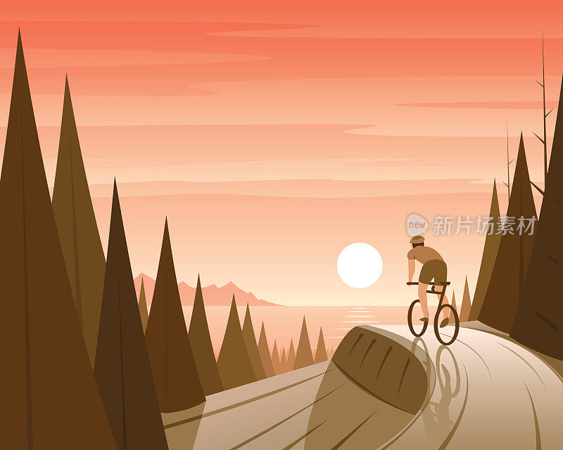 山地自行车在森林和海岸景色