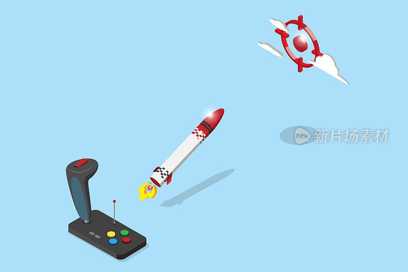 等距操纵杆控制火箭飞向红色目标，启动和经营理念