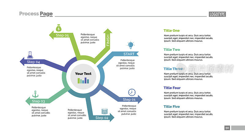 五步箭头循环幻灯片模板