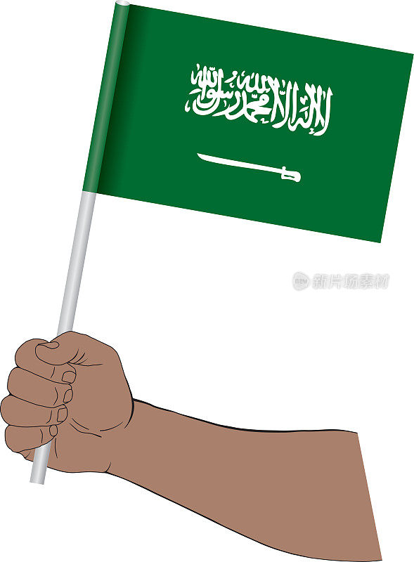 手握沙特国旗