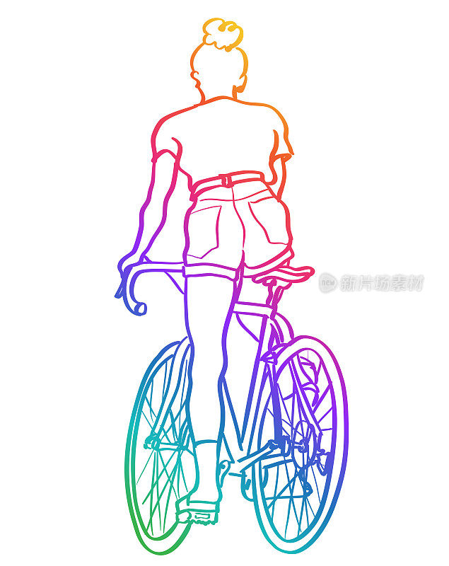 年轻时尚女性自行车手彩虹