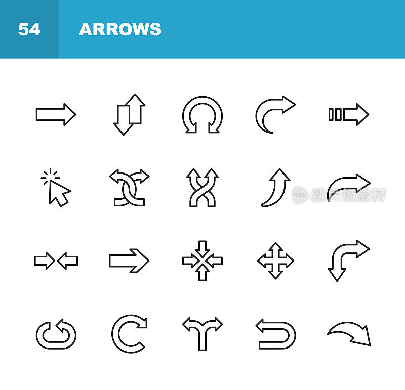 箭头图标。可编辑的中风。像素完美。移动和网络。包含方向、箭头等图标。