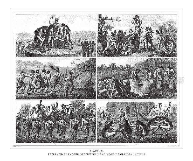 墨西哥和南美印第安人的仪式雕刻古董插图，出版于1851年
