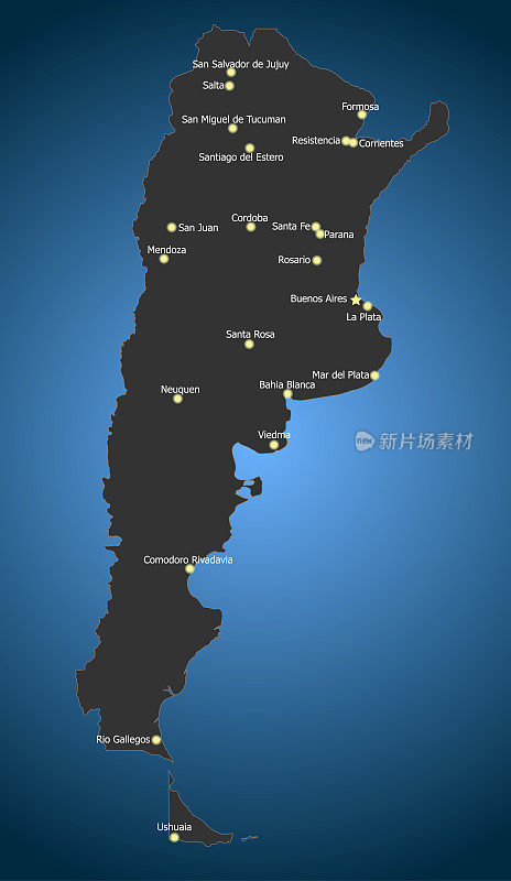 高度详细的政治阿根廷地图，主要城市