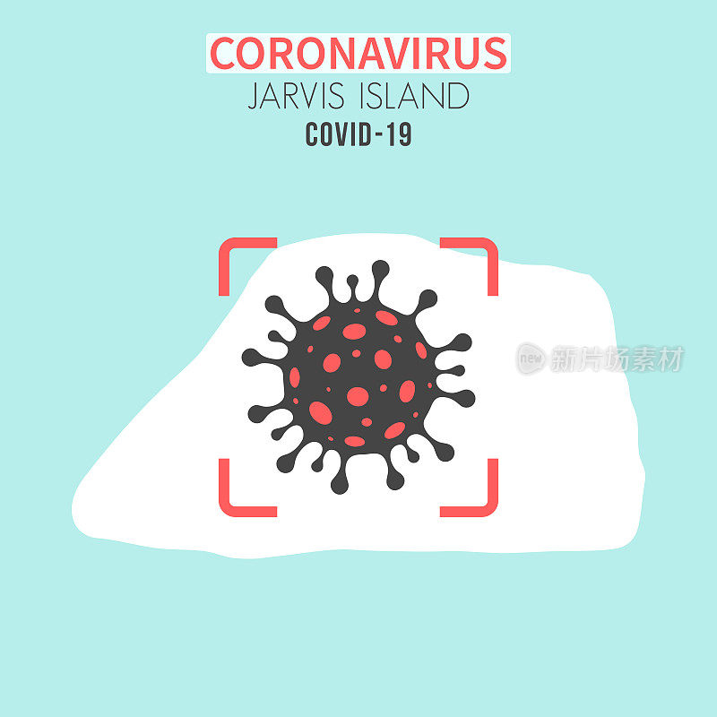 贾维斯岛地图，红色取景器显示冠状病毒细胞(COVID-19)