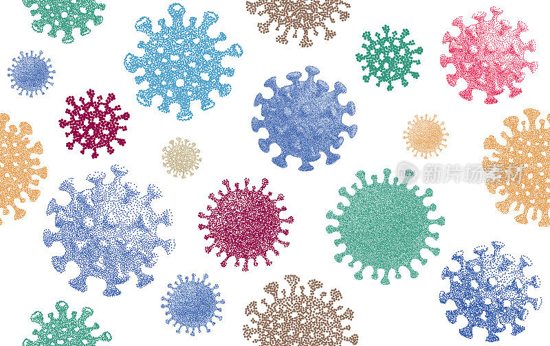 冠状病毒无缝图案彩色背景