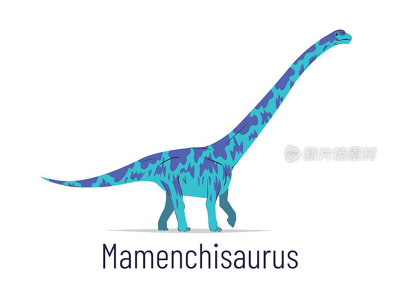 马门溪龙。蜥脚形亚目恐龙。彩色矢量插图的史前生物马门奇龙在手绘平面风格孤立在白色背景。巨大的恐龙化石