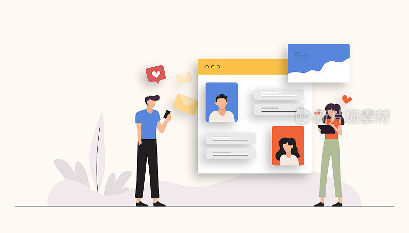 社交媒体相关矢量插图。平的现代设计