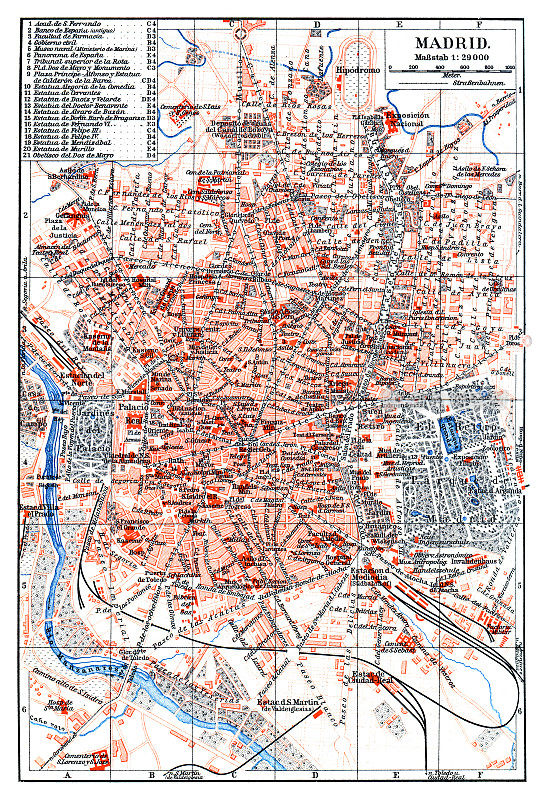 1897年西班牙马德里古董地图