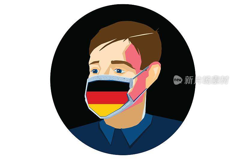 一个戴着德国国旗防护面具的男孩