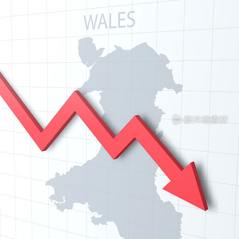下落红色箭头与威尔士地图的背景