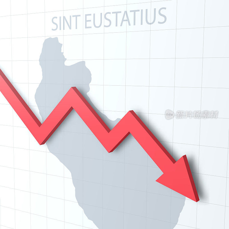 下落的红色箭头，背景是圣尤斯塔斯的地图