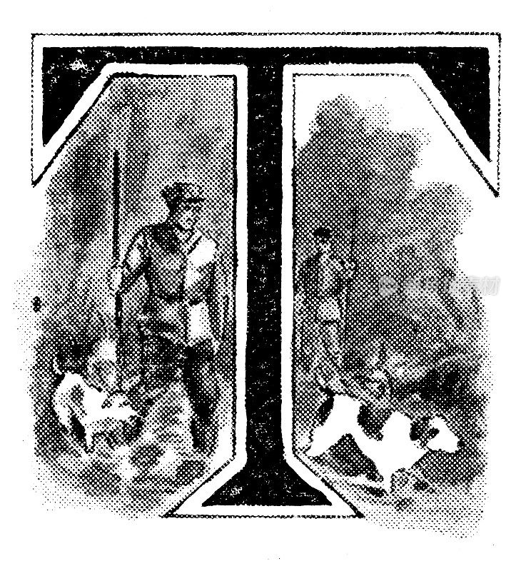古董插图的体育和休闲活动:大写字母T和猎人