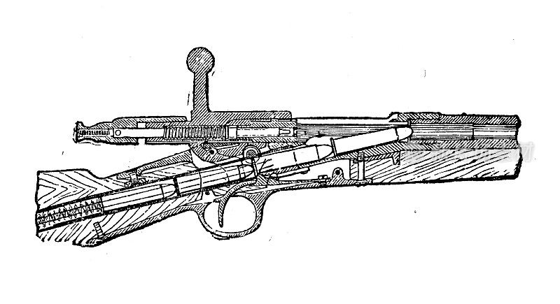 古董插图:武器枪步枪扳机部分