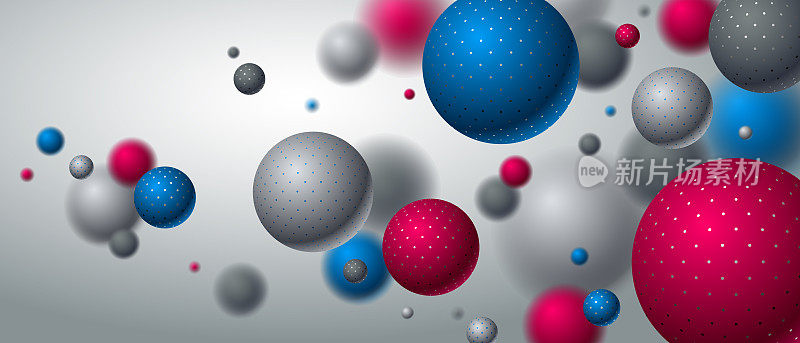 逼真的点球矢量插图，抽象的背景与美丽的球与点和景深效果，3D球设计概念艺术。