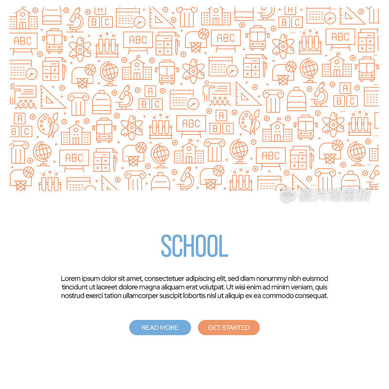 与学校相关的横幅设计与图案。现代线条风格图标矢量插图