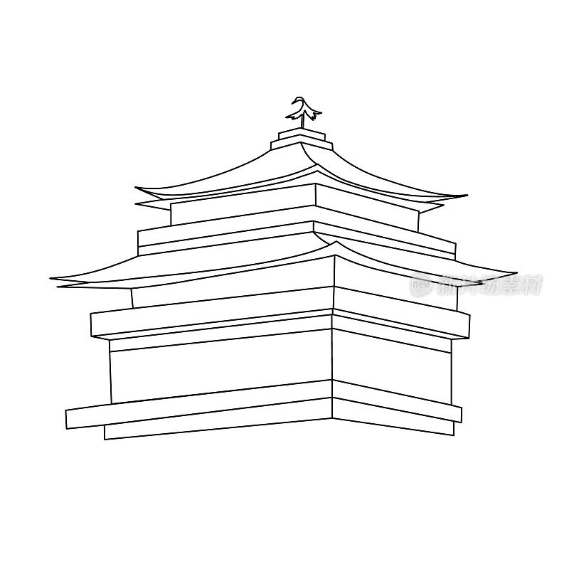 传统的日本房子矢量插图