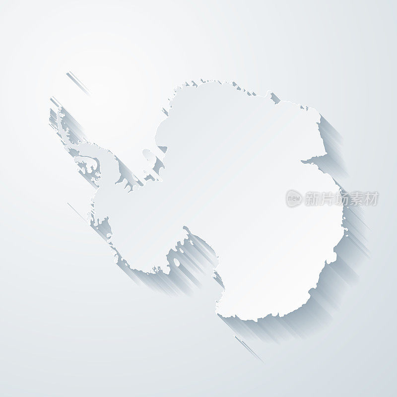 空白背景上剪纸效果的南极洲地图