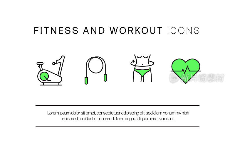 健身和锻炼相关的直线图标。向量符号说明。