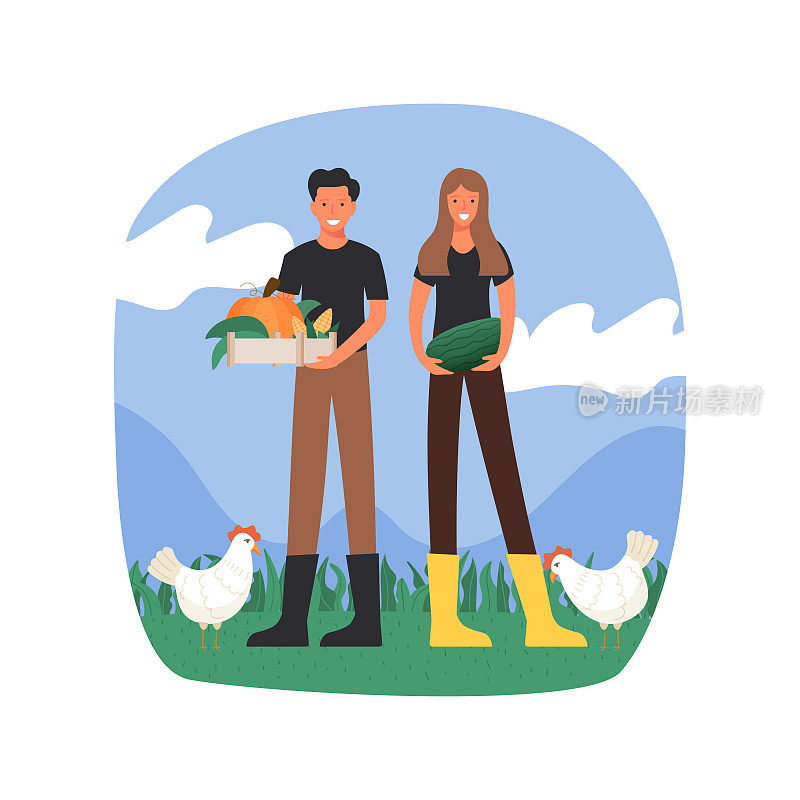 农业和农业相关平面设计矢量插图。卡通风格矢量插图