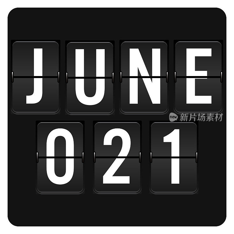 6月21日-每日日历和黑色翻转记分板数字计时器与日期