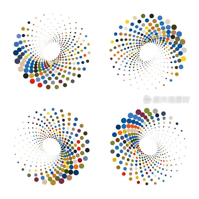 彩色半色调波尔卡圆点漩涡图案图标系列