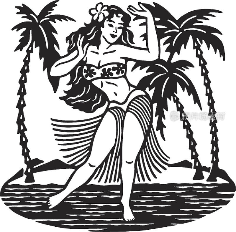 跳舞的夏威夷女人的插图