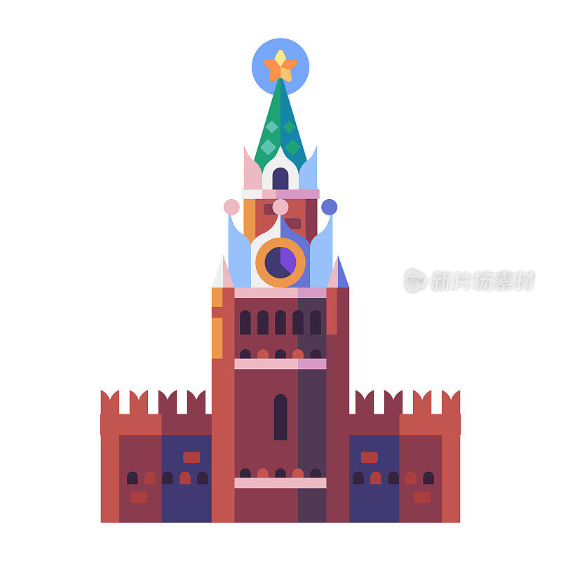 莫斯科旅游图标与克里姆林宫的救世主塔