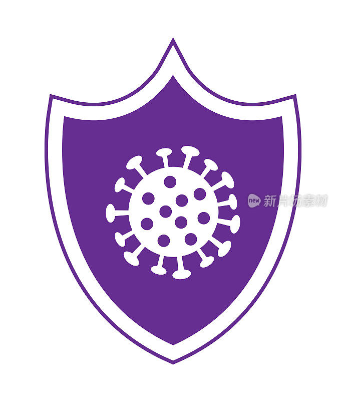 紫色冠状病毒盾影图标