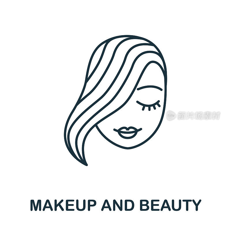 化妆和美容图标从化妆和美容收集。简单的线条元素化妆和美容符号的模板，网页设计和信息图形