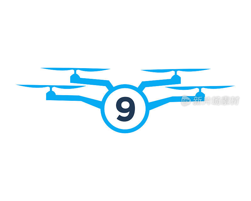 无人机标志设计在字母9概念。摄影无人机矢量模板