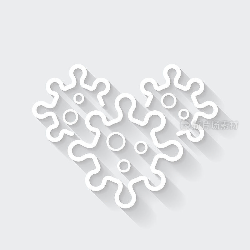 冠状病毒细胞(COVID-19)。图标与空白背景上的长阴影-平面设计