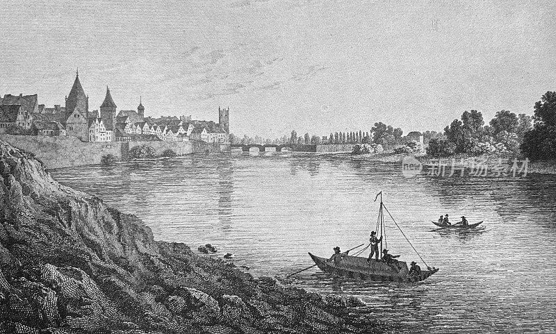 乌尔姆1821年，多瑙河上的景色