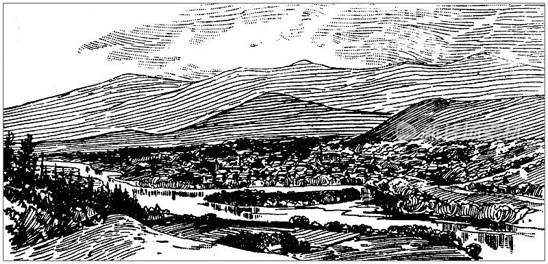 美国，新罕布什尔州地标和公司的古董插图:戈勒姆，通往白山的大门