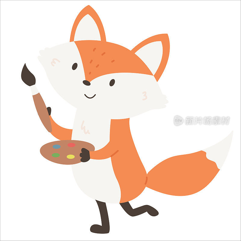 狐狸用刷子和调色板
