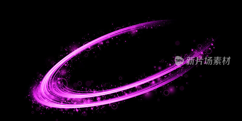 抽象的光线的运动和速度与紫色的颜色闪烁。光日常发光效果。半圆形波，光轨迹曲线漩涡，汽车大灯，白炽光纤png。