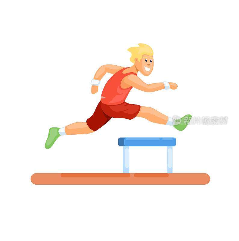 短跑运动员跳跃障碍，运动员运动吉祥物人物符号插图向量