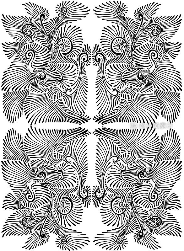 优雅的万花筒曼陀罗线条艺术抽象图案迷宫的摆件着色页，孤立在白色背景。迷幻风格的卡片。抗压力迷幻部落背景。