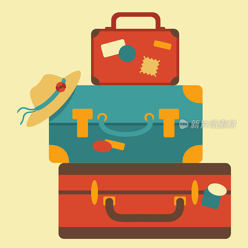 复古旧手提箱。旅行行李的概念矢量插图在平面风格