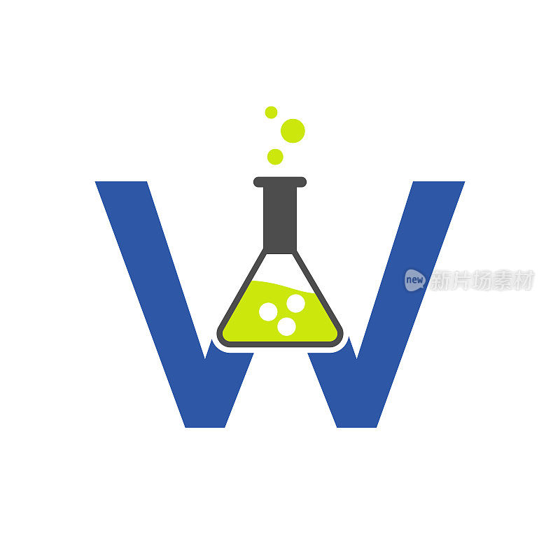 字母W实验室标志概念科学，保健，医疗，实验室，化学和自然符号