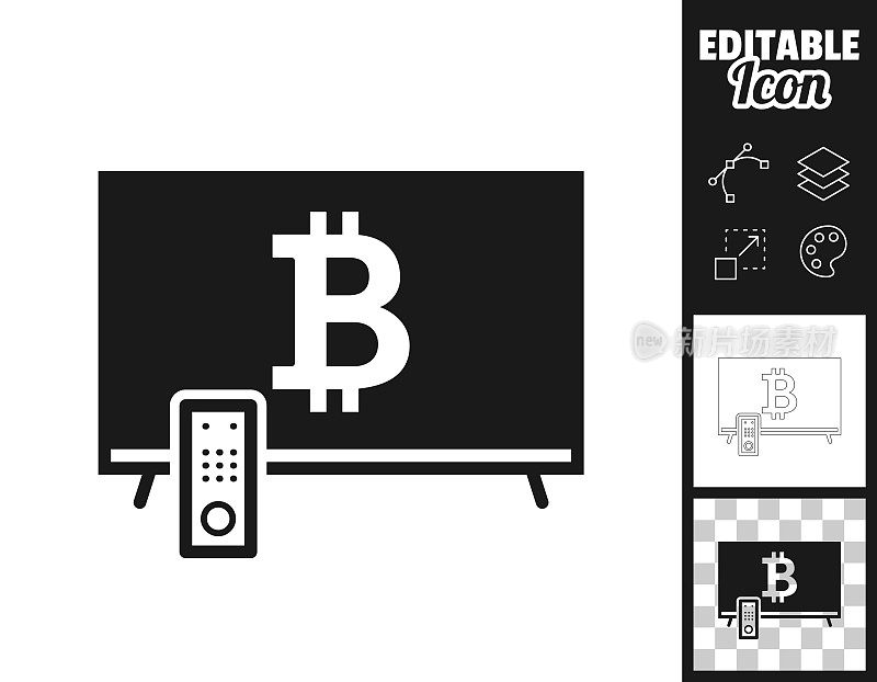 电视比特币标志。图标设计。轻松地编辑