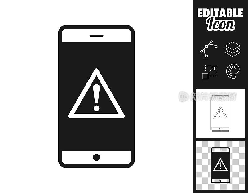 智能手机带有危险警告。图标设计。轻松地编辑