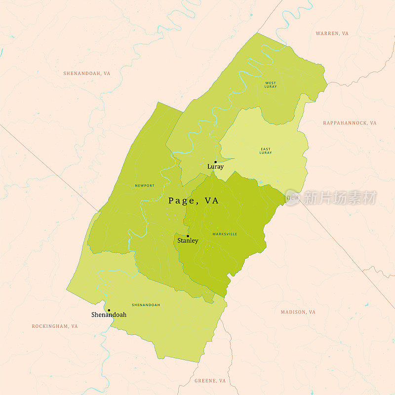 弗吉尼亚州页县矢量地图绿色