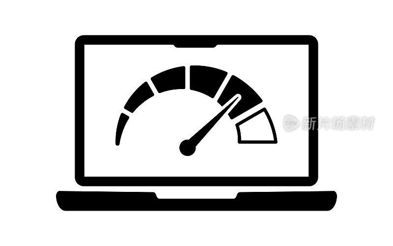 笔记本电脑图标与互联网连接速度测试在屏幕上。网页下载速度测试。速度测试和网络性能信息。信号质量。矢量图