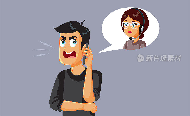 不满意的客户与客户服务代表在电话中交谈
