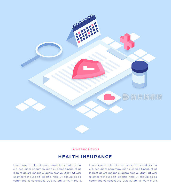 健康保险概念等距3D插图