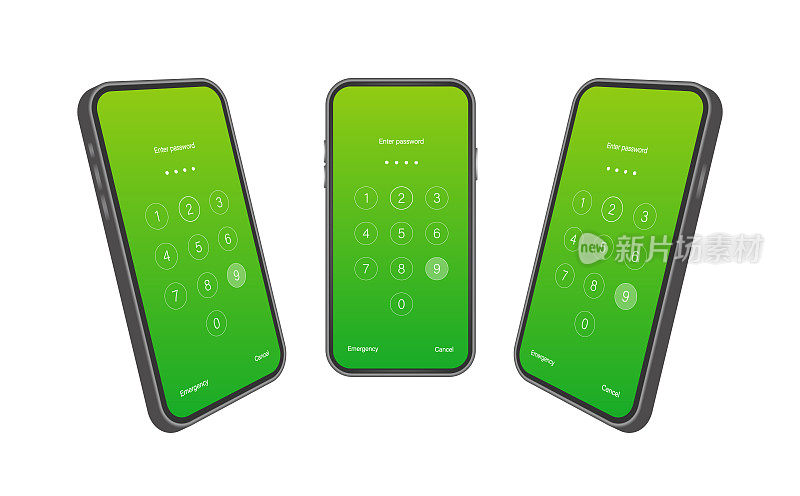 锁屏鉴权密码智能手机后台模板。说明手机ID识别锁屏密码或锁屏密码号码显示。